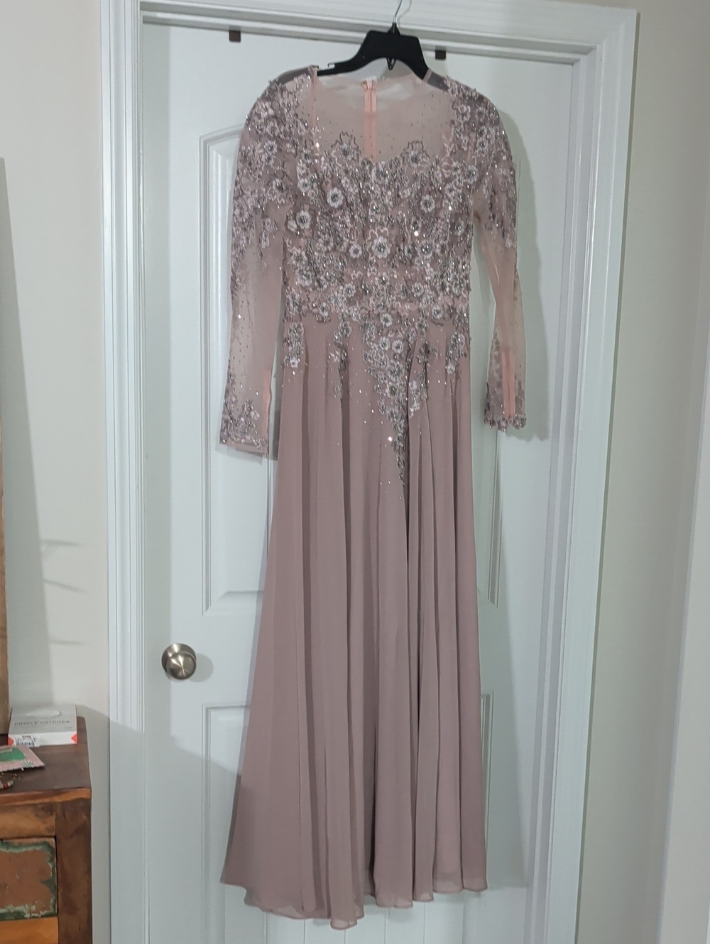 Mac Duggal Dusty Rose Embellished Long Sleeve Gown
